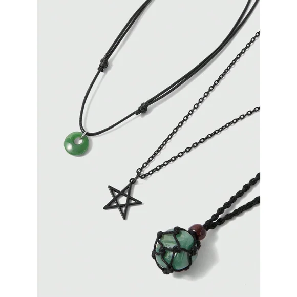 Fairycore 3PCS Punk Star Pendant Necklaces Handmade Multilayer Stone Sh - Picture 3 of 4
